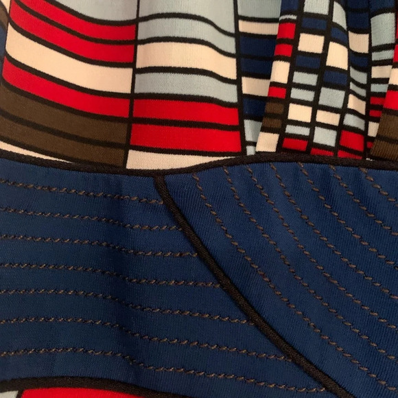 BCBG Maxazria Red White and Blue Geometric Halter Dress Packable - Picture 3 of 6